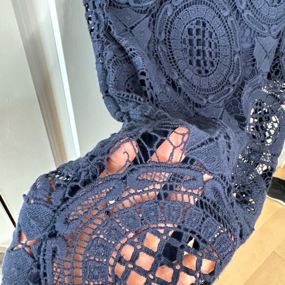 FRENCH CONNECTION Lark Rise Lace Dress Scalloped Crochet Trim Blue | 4 - Picture 3 of 13